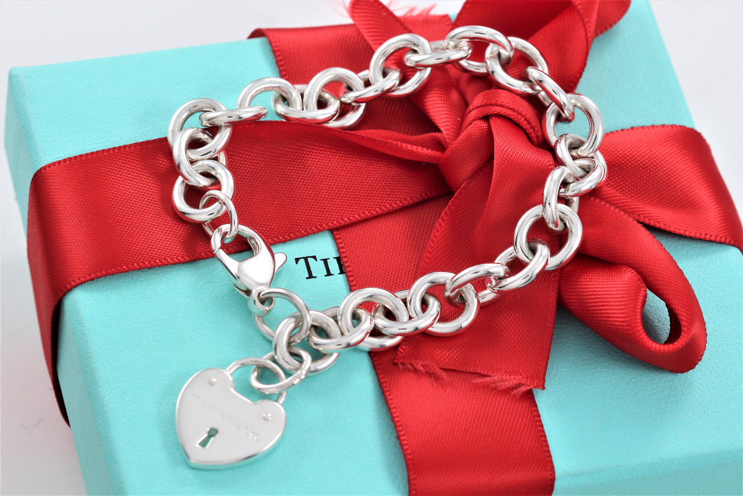 Tiffany & Co. Silver Keyhole Heart Lock Charm Bracelet