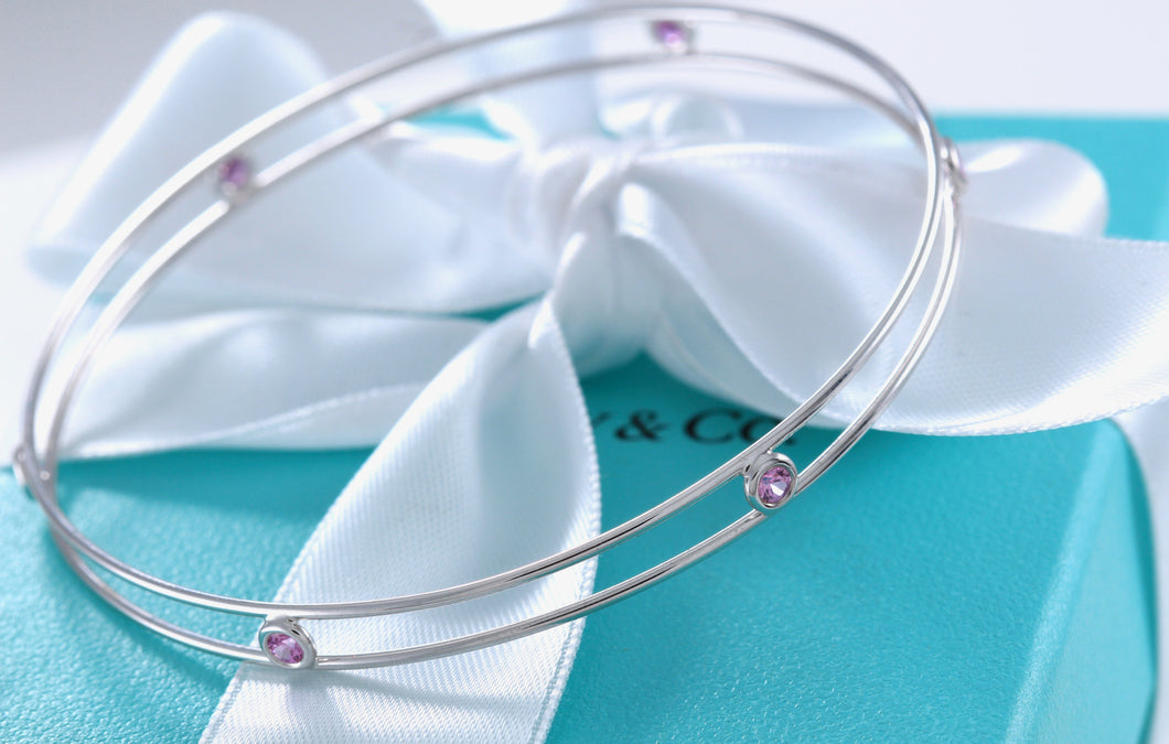 Tiffany & Co. Elsa Peretti 18Kt. White Gold Pink Sapphire Color By The Yard Bangle Bracelet #C