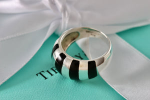 Tiffany & Co. Silver Black Enamel Stripe Dome Ring Size 6.5