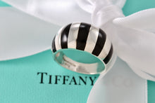 Load image into Gallery viewer, Tiffany &amp; Co. Silver Black Enamel Stripe Dome Ring Size 6.5

