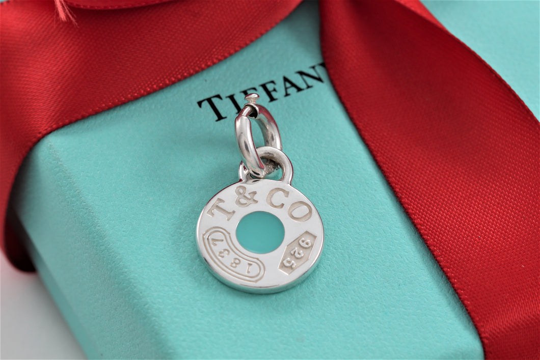 Tiffany & Co. 1837 Silver Blue Enamel Round Charm Pendant w/Clasp