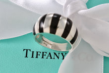 Load image into Gallery viewer, Tiffany &amp; Co. Silver Black Enamel Stripe Dome Ring Size 6.5
