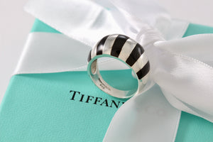 Tiffany & Co. Silver Black Enamel Stripe Dome Ring Size 6.5