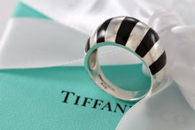 Load image into Gallery viewer, Tiffany &amp; Co. Silver Black Enamel Stripe Dome Ring Size 6.5
