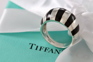 Tiffany & Co. Silver Black Enamel Stripe Dome Ring Size 6.5