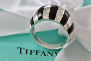 Tiffany & Co. Silver Black Enamel Stripe Dome Ring Size 6.5