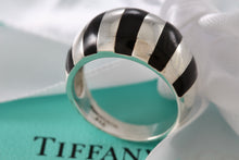 Load image into Gallery viewer, Tiffany &amp; Co. Silver Black Enamel Stripe Dome Ring Size 6.5
