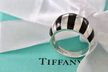 Load image into Gallery viewer, Tiffany &amp; Co. Silver Black Enamel Stripe Dome Ring Size 6.5
