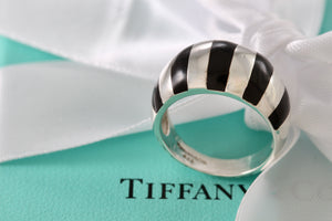 Tiffany & Co. Silver Black Enamel Stripe Dome Ring Size 6.5