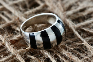 Tiffany & Co. Silver Black Enamel Stripe Dome Ring Size 6.5