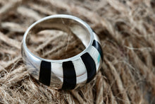 Load image into Gallery viewer, Tiffany &amp; Co. Silver Black Enamel Stripe Dome Ring Size 6.5
