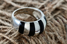 Load image into Gallery viewer, Tiffany &amp; Co. Silver Black Enamel Stripe Dome Ring Size 6.5
