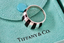 Load image into Gallery viewer, Tiffany &amp; Co. Silver Black Enamel Stripe Dome Ring Size 6.5
