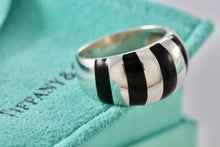 Load image into Gallery viewer, Tiffany &amp; Co. Silver Black Enamel Stripe Dome Ring Size 6.5
