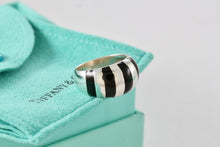 Load image into Gallery viewer, Tiffany &amp; Co. Silver Black Enamel Stripe Dome Ring Size 6.5
