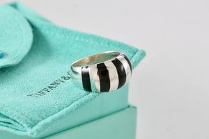 Tiffany & Co. Silver Black Enamel Stripe Dome Ring Size 6.5