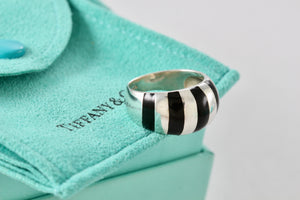 Tiffany & Co. Silver Black Enamel Stripe Dome Ring Size 6.5