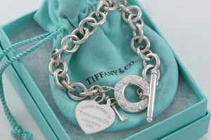 Return To Tiffany & Co. Silver Heart Toggle Mini Key Charm 7.5" Bracelet