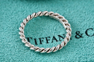 Tiffany & Co. Silver Twist Rope Narrow Band Stacking Ring Size 5
