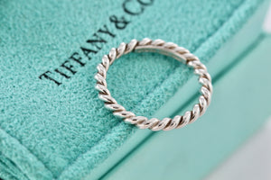 Tiffany & Co. Silver Twist Rope Narrow Band Stacking Ring Size 5