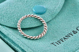Tiffany & Co. Silver Twist Rope Narrow Band Stacking Ring Size 5
