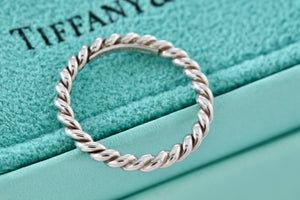Tiffany & Co. Silver Twist Rope Narrow Band Stacking Ring Size 5