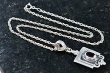 Load image into Gallery viewer, Sterling Silver Black Oval Onyx Square Pendant 16&quot; Necklace
