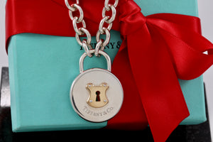 Tiffany & Co. Silver 18K Gold & Silver XL Round Keyhole Padlock 18" Necklace