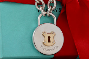 Tiffany & Co. Silver 18K Gold & Silver XL Round Keyhole Padlock 18" Necklace