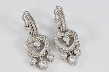Load image into Gallery viewer, Judith Ripka Sterling Silver Dangling CZ Diamond Heart Earrings
