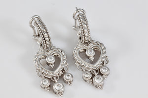 Judith Ripka Sterling Silver Dangling CZ Diamond Heart Earrings