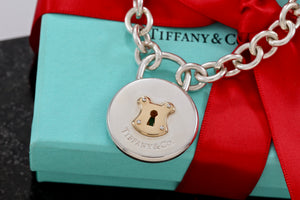 Tiffany & Co. Silver 18K Gold & Silver XL Round Keyhole Padlock 18" Necklace