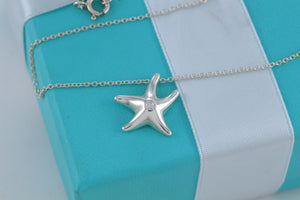 Tiffany & Co. Elsa Peretti Silver Diamond Small Starfish Pendant Necklace