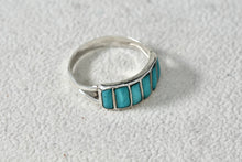 Load image into Gallery viewer, Native American Silver 6 Turquoise Inlay Row Handmade Ring Size 8
