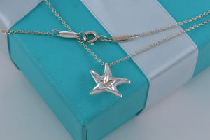 Tiffany & Co. Elsa Peretti Silver Diamond Small Starfish Pendant Necklace
