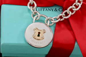 Tiffany & Co. Silver 18K Gold & Silver XL Round Keyhole Padlock 18" Necklace