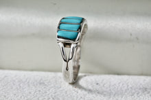 Load image into Gallery viewer, Native American Silver 6 Turquoise Inlay Row Handmade Ring Size 8
