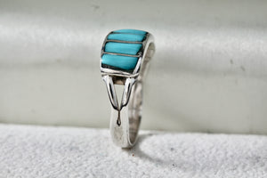 Native American Silver 6 Turquoise Inlay Row Handmade Ring Size 8