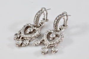 Judith Ripka Sterling Silver Dangling CZ Diamond Heart Earrings