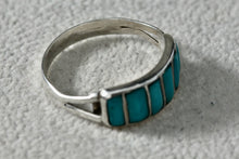 Load image into Gallery viewer, Native American Silver 6 Turquoise Inlay Row Handmade Ring Size 8
