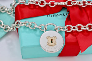 Tiffany & Co. Silver 18K Gold & Silver XL Round Keyhole Padlock 18" Necklace