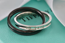 Load image into Gallery viewer, Tiffany &amp; Co. 1837 Black Midnight Titanium &amp; Silver Interlocking Band Rings Size 7
