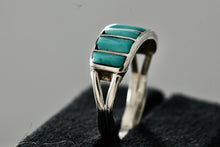 Load image into Gallery viewer, Native American Silver 6 Turquoise Inlay Row Handmade Ring Size 8
