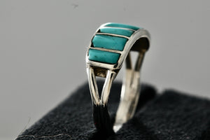 Native American Silver 6 Turquoise Inlay Row Handmade Ring Size 8