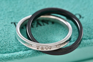 Tiffany & Co. 1837 Black Midnight Titanium & Silver Interlocking Band Rings Size 7