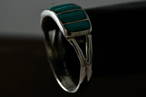 Native American Silver 6 Turquoise Inlay Row Handmade Ring Size 8