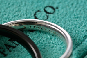 Tiffany & Co. 1837 Black Midnight Titanium & Silver Interlocking Band Rings Size 7