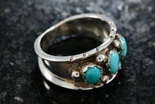 Load image into Gallery viewer, Milton Lasiloo Native American Zuni Sterling Triple Oval Turquoise Ring Size 10
