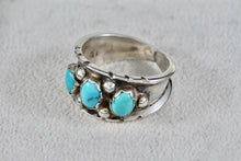 Load image into Gallery viewer, Milton Lasiloo Native American Zuni Sterling Triple Oval Turquoise Ring Size 10
