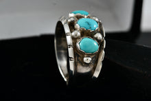 Load image into Gallery viewer, Milton Lasiloo Native American Zuni Sterling Triple Oval Turquoise Ring Size 10
